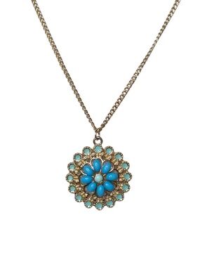 Gold-Tone Turquoise Floral Pendant Necklace - Women's Jewelry